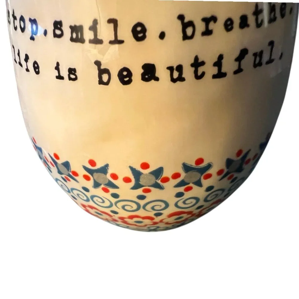 NATURAL LIFE Stoneware Cup Stop Smile Breathe Life Is Beautiful Boho Floral Gift - Picture 6 of 14
